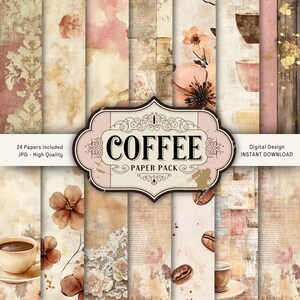 Café Au Lait Junk Journal Paper Kit Coffee Beans Shop Téléchargement numérique Ephemera neutre vintage Scrapbook aquarelle teinté gâteau en papier