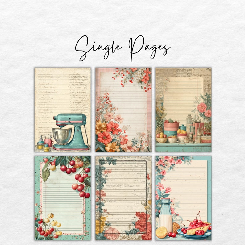 Kitchen Junk Journal Kit: Vintage Recipe Pages, Printable Ephemera ...