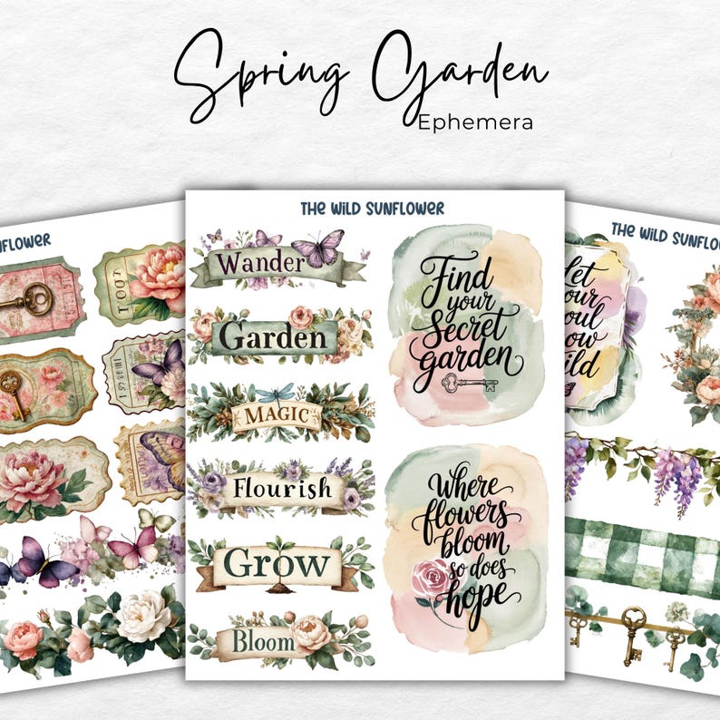 Secret Garden Junk Journal Kit, Printable Floral Ephemera, Vintage ...