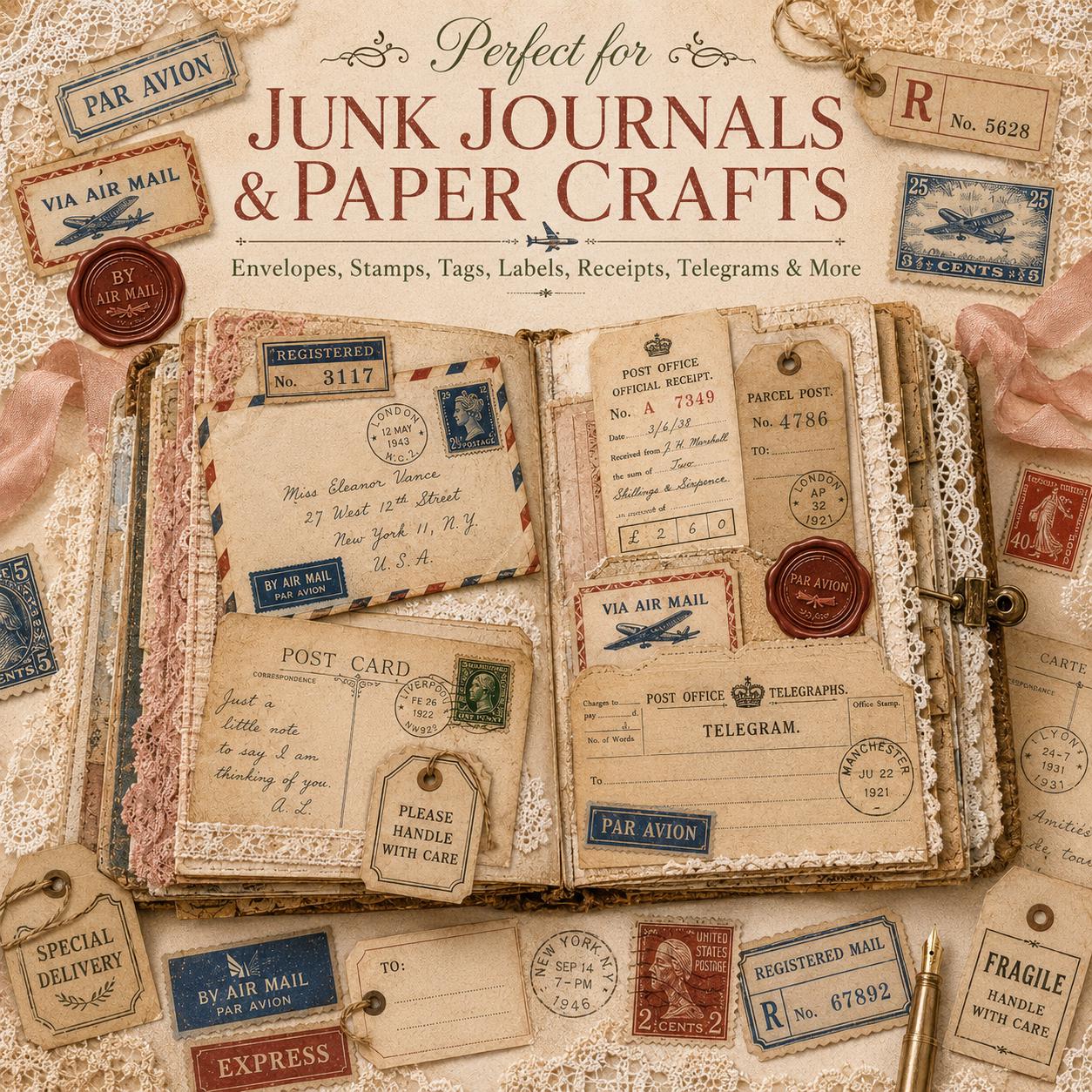 Vintage Air Mail Postal Ephemera Bundle, Printable Junk Journal Kit ...