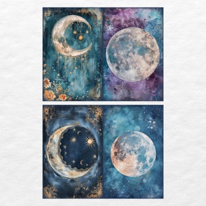 Celestial Moon Junk Journal Pages, Digital Scrapbook Paper Kit, Vintage ...