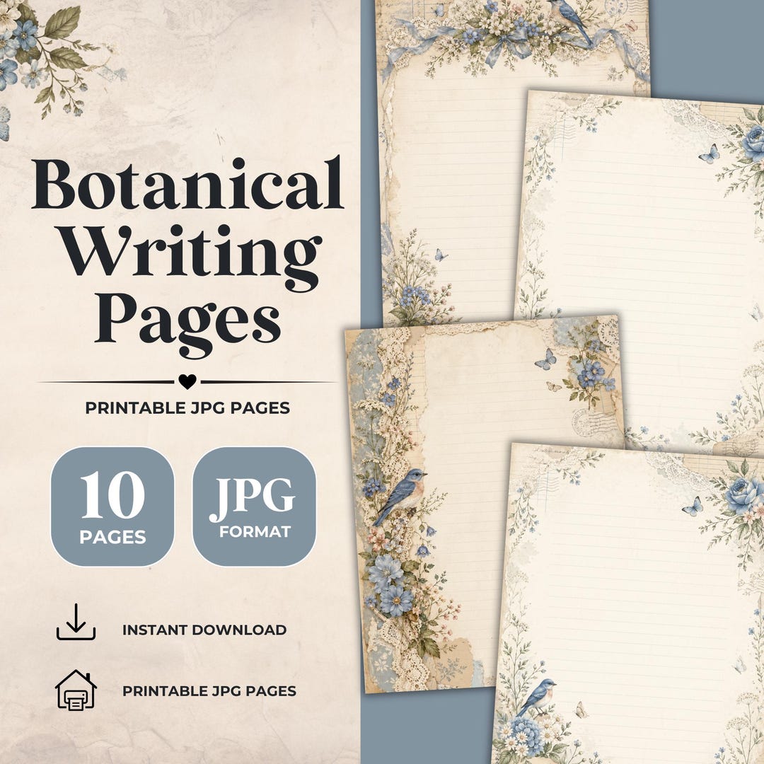 Botanical Writing Pages, Printable Journal Paper, Vintage Floral ...