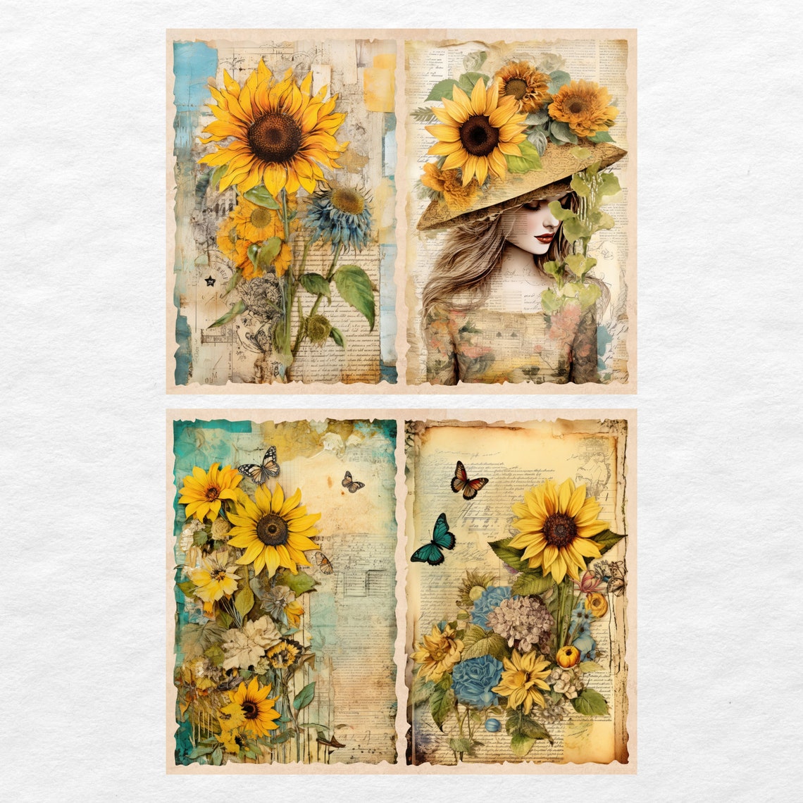 Sunflowers Junk Journal Pages, Vintage Sunflowers Junk Journal Kit ...