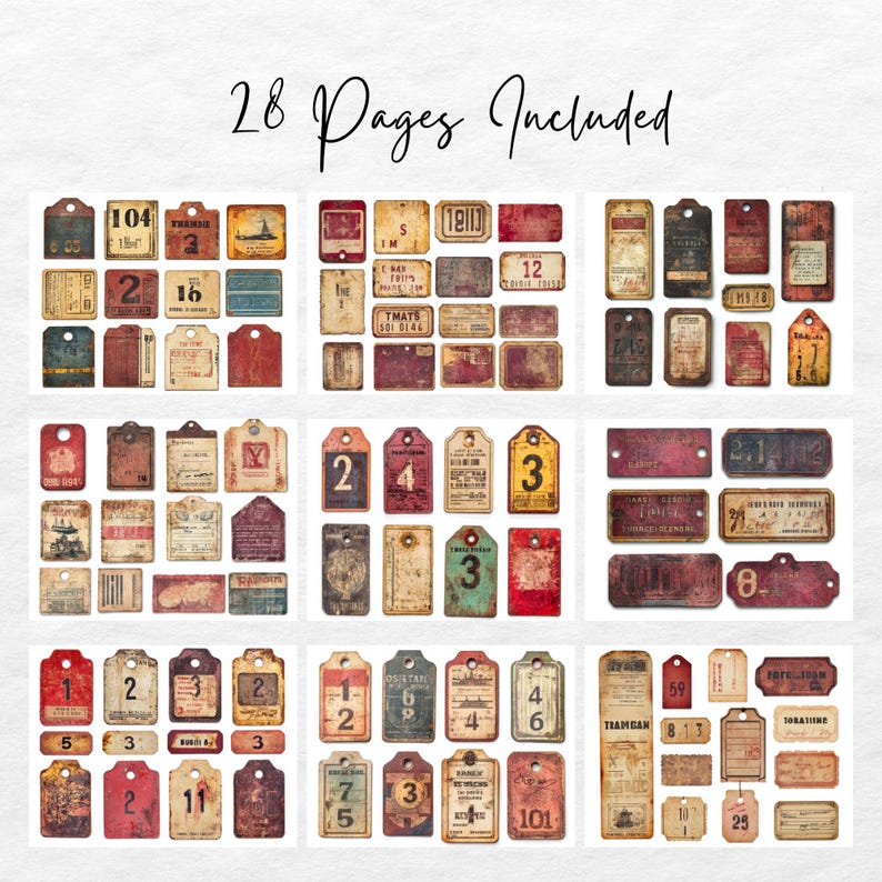 Industrial Red Grunge Numbers Labels Printable Steampunk Supplies ...