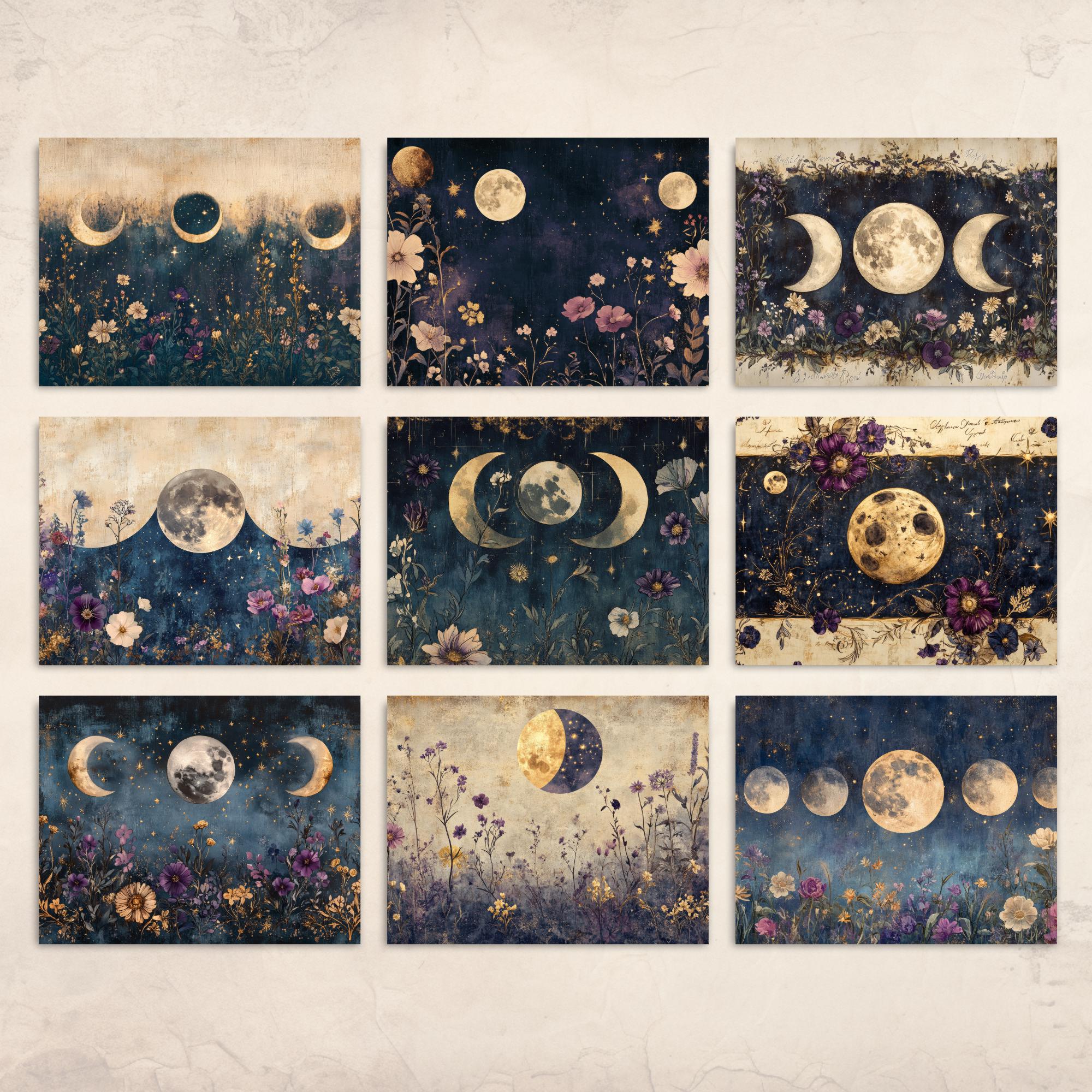 Celestial Moon Junk Journal Pages, Digital Scrapbook Paper Kit, Vintage ...