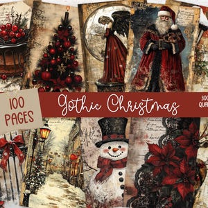 Kit de diário de Natal gótico com 100 materiais mistos, papéis digitais, páginas de diário para impressão, papéis de diário, download digital, criação de cartões