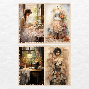 Vintage Sewing Junk Journal Pages, Digital Scrapbook Paper Kit ...