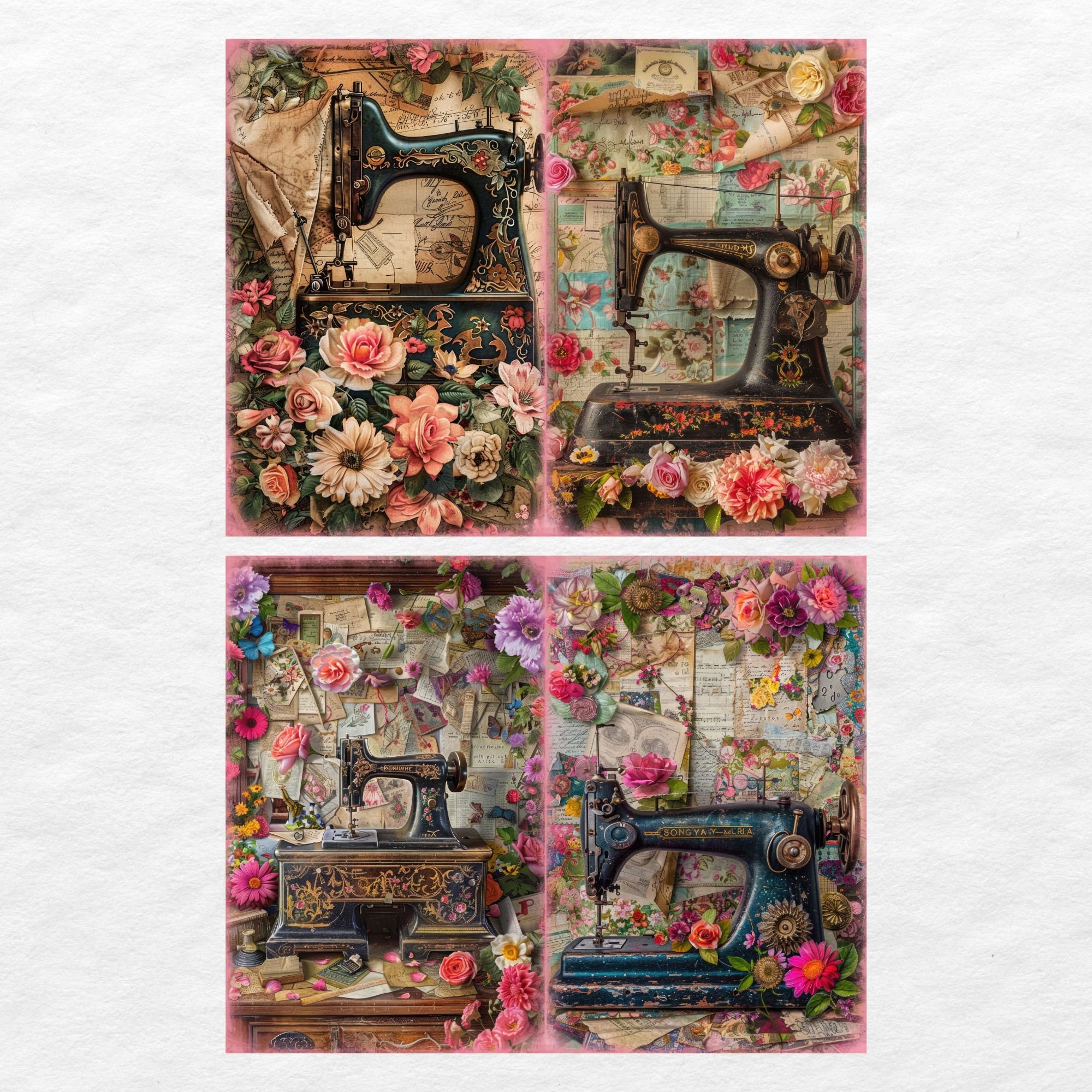 Vintage Sewing Junk Journal Pages, Digital Scrapbook Paper Kit ...