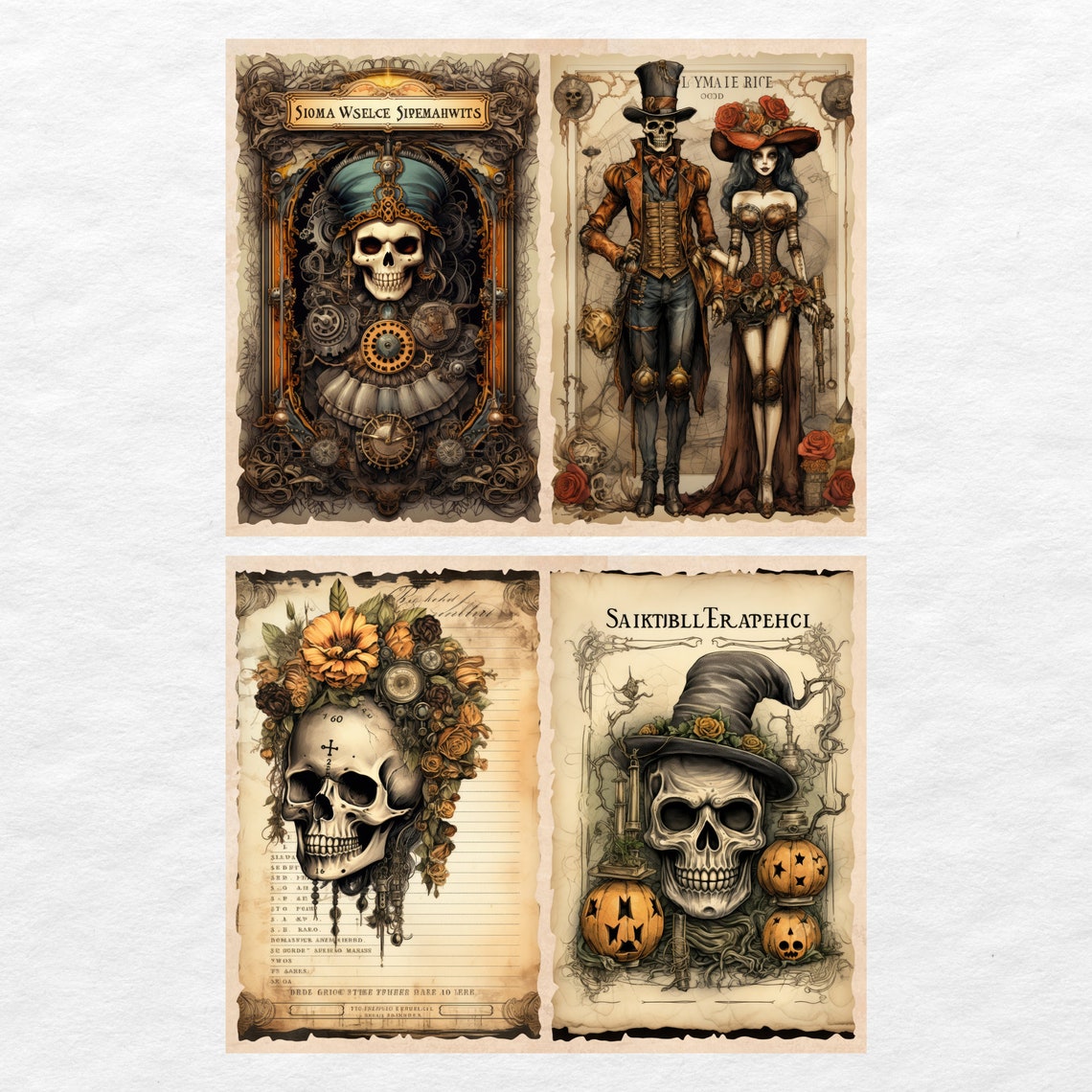 Halloween Steampunk Junk Journal Pages, Digital Scrapbook Paper Kit ...