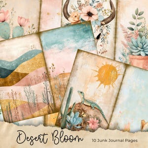 Strony dziennika Desert Junk | Pakiet papieru cyfrowego | Tło do druku w stylu pustyni | Rękodzieło | Scrapbooking | Zrób to sam | Południowo-zachodni | Boho