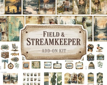 Fishing Hunting Add On Junk Journal Kit, Fishermen Ephemera, Vintage Fisherman, Father and Son, Printable Collage, Digital Download