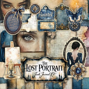 Lost Portrait Junk Journal Kit, druckbare JPG Seiten mit Ephemera, Tags, Lesezeichen, Dark Academia, altes Buch digitales Papier, digitaler Download