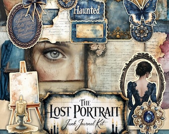 Lost Portrait Junk Journal Kit, afdrukbare JPG-pagina's met ephemera, tags, bladwijzer, Dark Academia, oud boek digitaal papier, digitale download