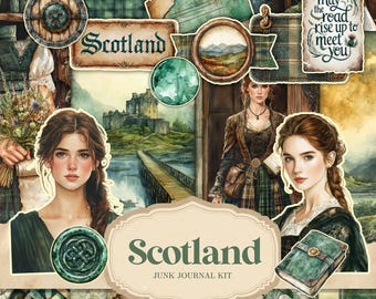 Scotland Junk Journal Kit - Scottish Scrapbook - Digital Junk Journal - Vintage Ephemera - Printable Journal Pages