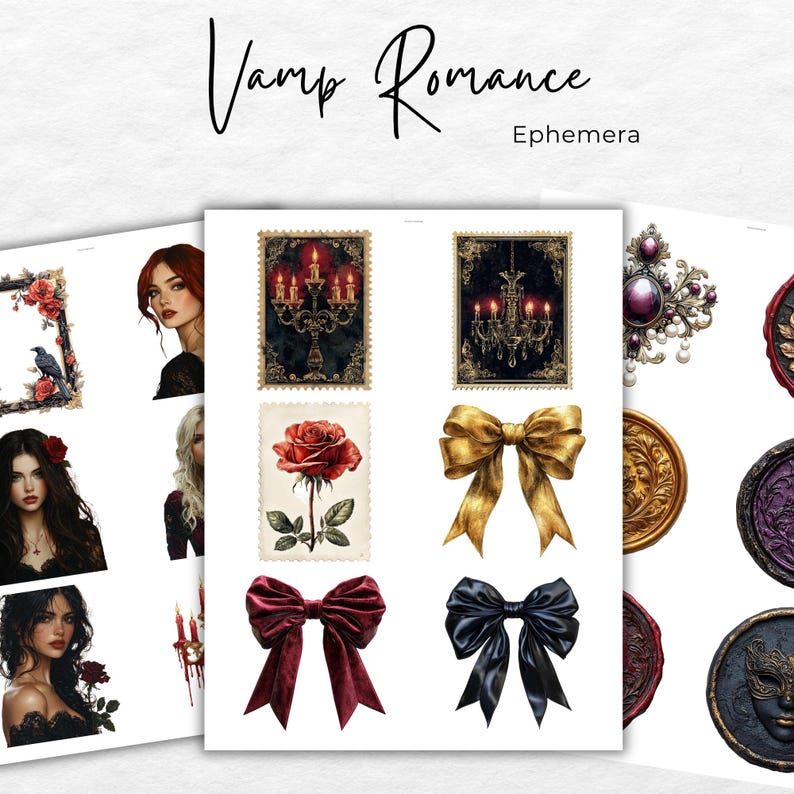 Vamp Romantic Junk Journal Kit, Gothic Romance Printable, Dark Academia Ephemera, Vampire Aesthetic Journal Pages, Vintage Gothic Journal image 8
