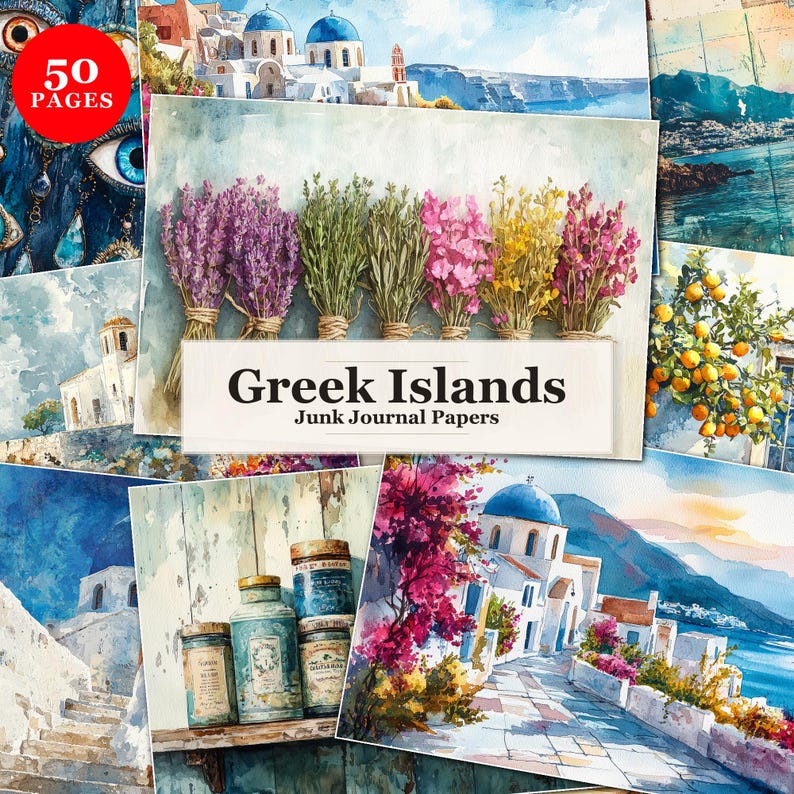 Santorini Greece Junk Journal Kit Mediterranean Travel Ephemera Blue ...