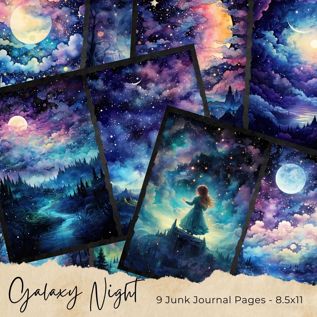 Celestial Moon Junk Journal Pages, Digital Scrapbook Paper Kit, Vintage ...