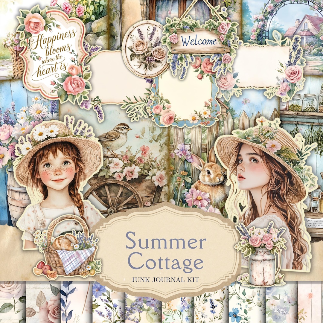 Summer Cottage Junk Journal Kit, Vintage, Floral, Spring, Pastel ...