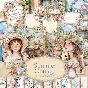 Kit de journal indésirable Summer Cottage, vintage, floral, printemps, pastel, jardin, vert, Cottagecore, éphémères imprimables, téléchargement numérique