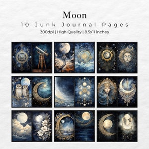 Junk Journal Moon Ephemera, Digital Scrapbook Paper Kit, Vintage Night ...