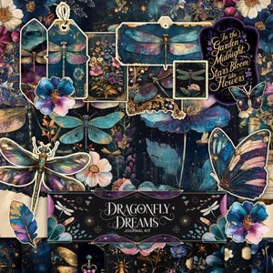 Celestial Dragonfly Junk Journal Kit, Vintage Printable Ephemera, Digital Collage, Scrapbook Crafting Kit, Floral Collage, Insect Ephemera