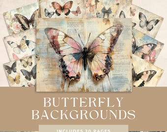Watercolor Butterfly Junk Journal Pages, Fantasy Vintage Butterflies Junk Journal Kit, Magical Printable Junk Journal Paper