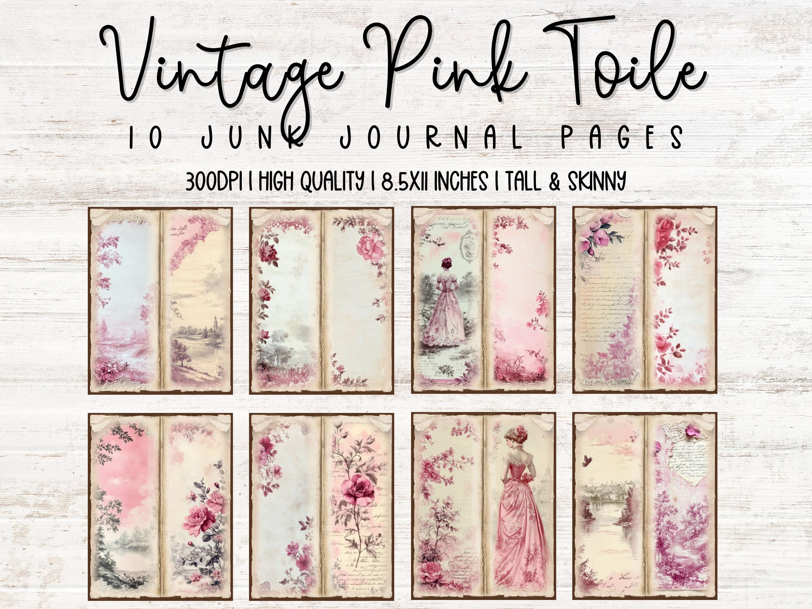 Tall Skinny Vintage Pink Toile Junk Journal Papers, French Toile De ...