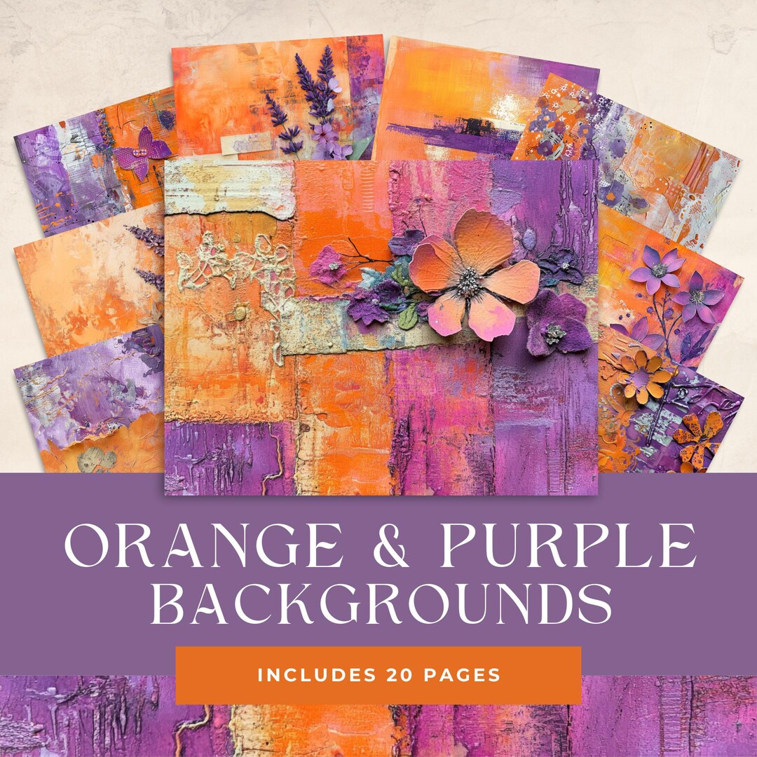 Purple and Orange Mixed Media Junk Journal Art Kit, Digital Papers ...