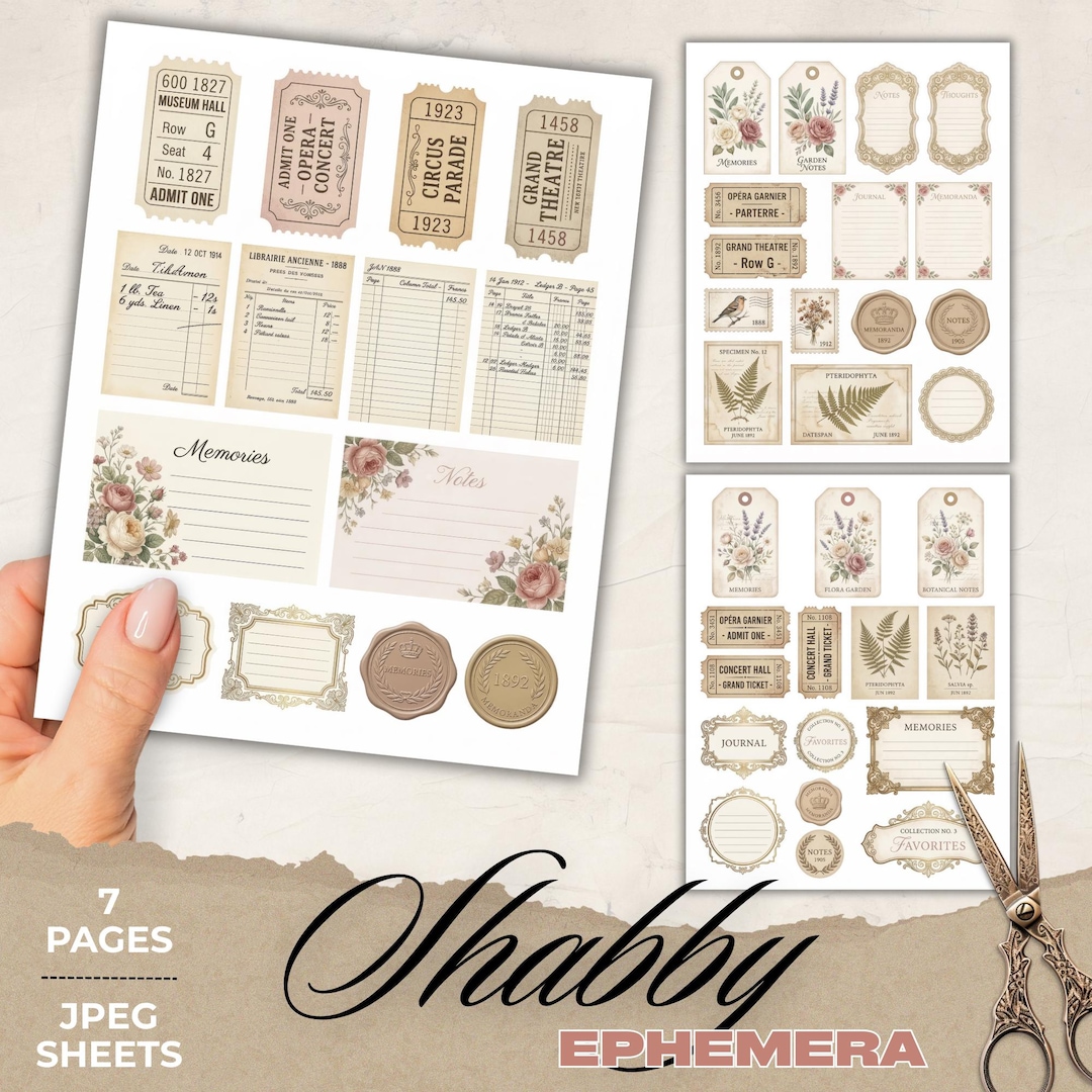 Shabby Chic Ephemera Printable, Junk Journal Ephemera Kit, Vintage ...