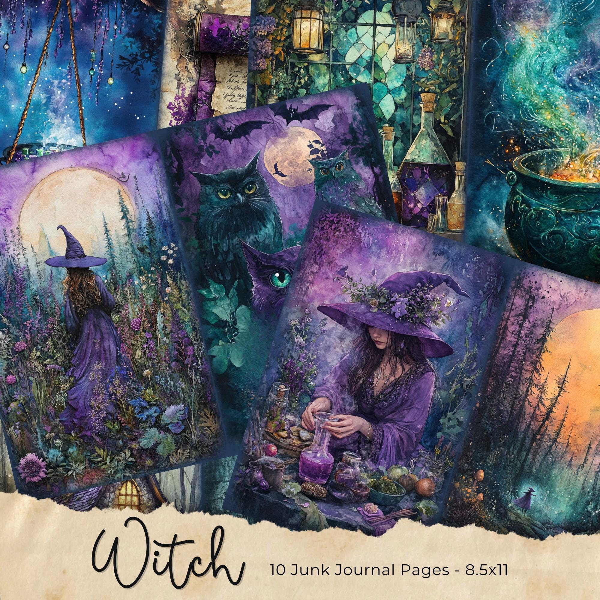 Witchcraft Junk Journal Pages, Digital Scrapbook Paper Kit, Printable ...