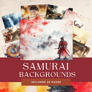 Samurai Junk Journal Pages - Vintage Japanese Ephemera - Printable Collage - Cherry Blossom Scrapbook