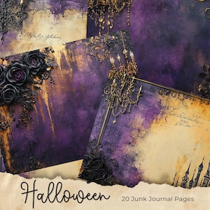 Halloween Junk Journal Pages, Digital Scrapbook Paper Kit, Spooky Gothic Printable, Vintage Ephemera, Pumpkin Collage Sheet, Grimoire BOS