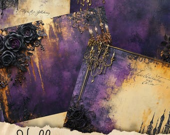 Halloween Junk Journal Pages, Digital Scrapbook Paper Kit, Spooky Gothic Printable, Vintage Ephemera, Pumpkin Collage Sheet, Grimoire BOS