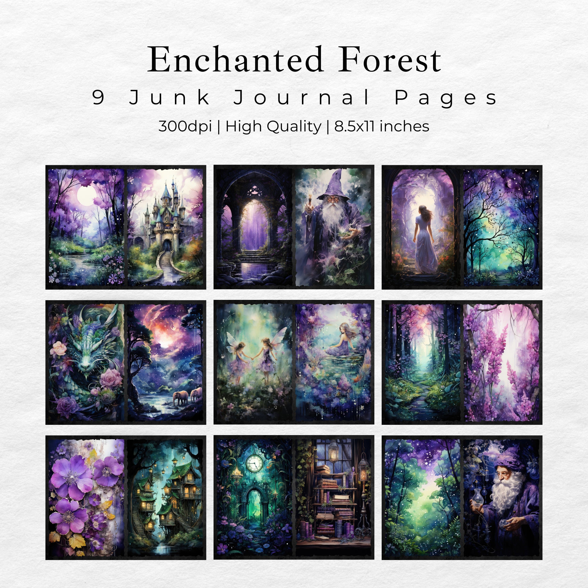 Enchanted Forest Junk Journal Kit, Fantasy Fairy Forest Collage ...