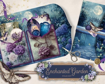 Kit para impressão de diário de lixo de jardim iluminado pela lua, itens digitais de bruxa, álbum de recortes lunar, páginas de fundo gótico, fantasia de flores celestiais