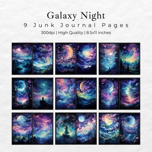 Celestial Moon Junk Journal Pages, Digital Scrapbook Paper Kit, Vintage ...
