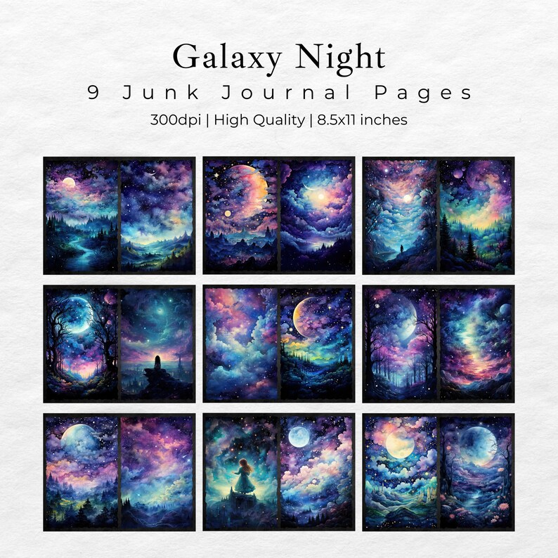 Celestial Moon Junk Journal Pages, Digital Scrapbook Paper Kit, Vintage ...