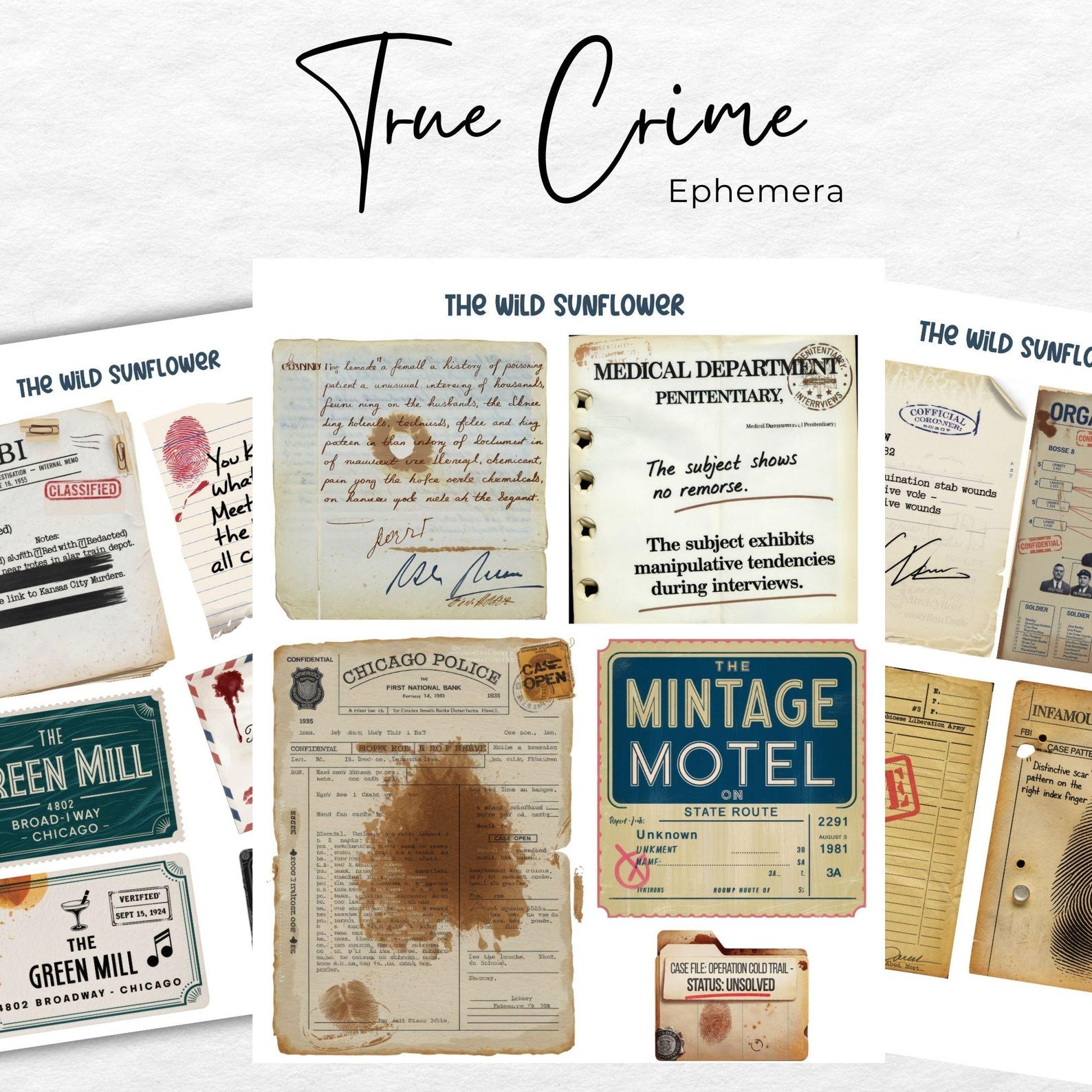 Vintage True Crime Junk Journal Ephemera Pack, Printable Collage Sheet ...