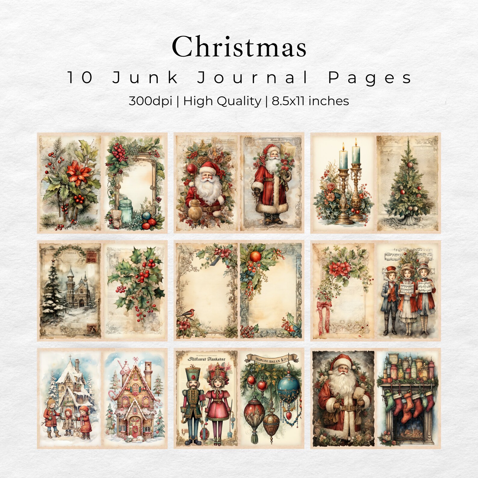 Christmas Junk Journal Kit, Vintage Merry Christmas Junk Journal Pages ...