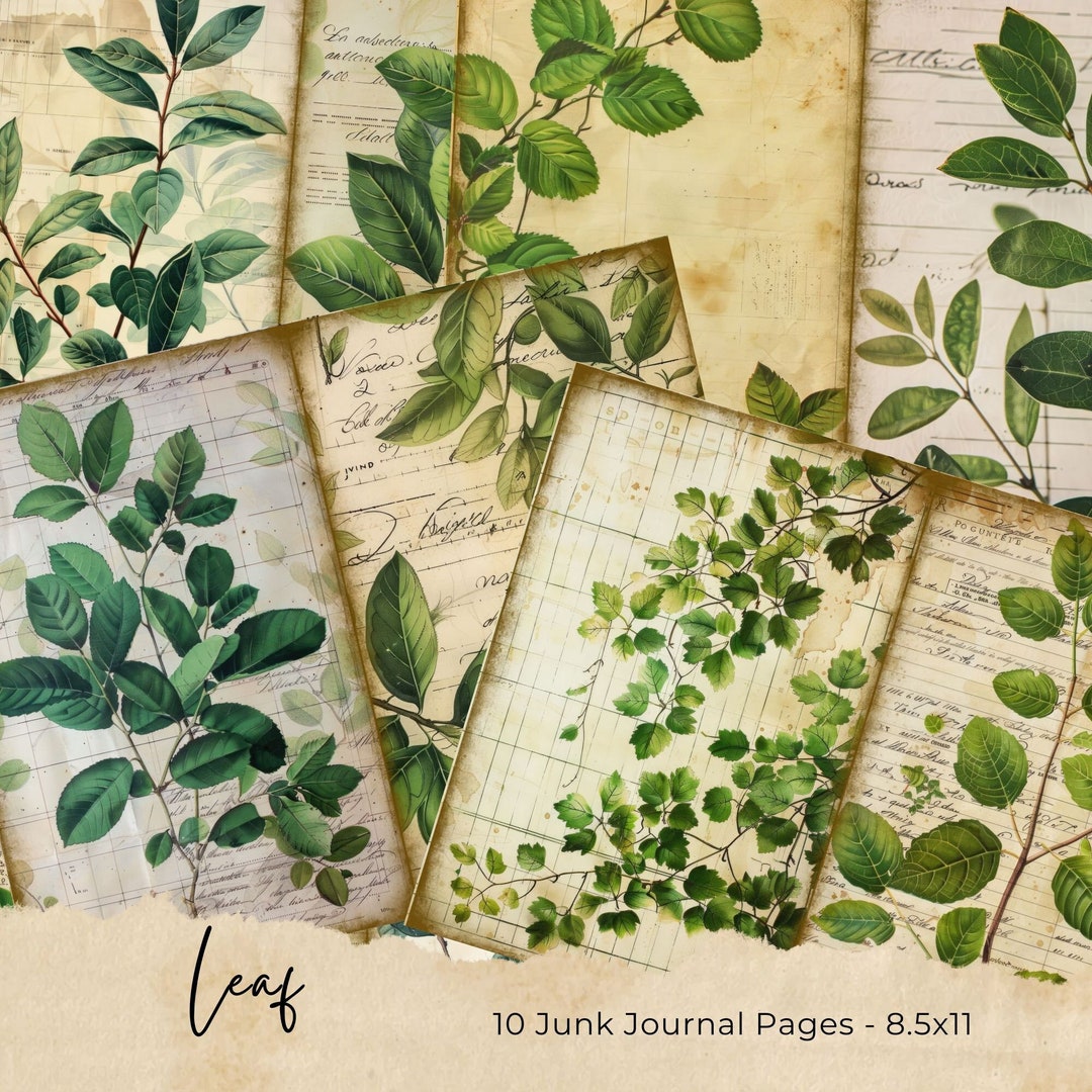 Green Leaf Junk Journal Kit Vintage Botanical Beautiful Journal Digital ...