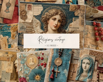 Religious Vintage Junk Journal Pages, Catholic Ephemera Printable Kit, Sacred Collage Paper, Antique Prayer Journal Pages