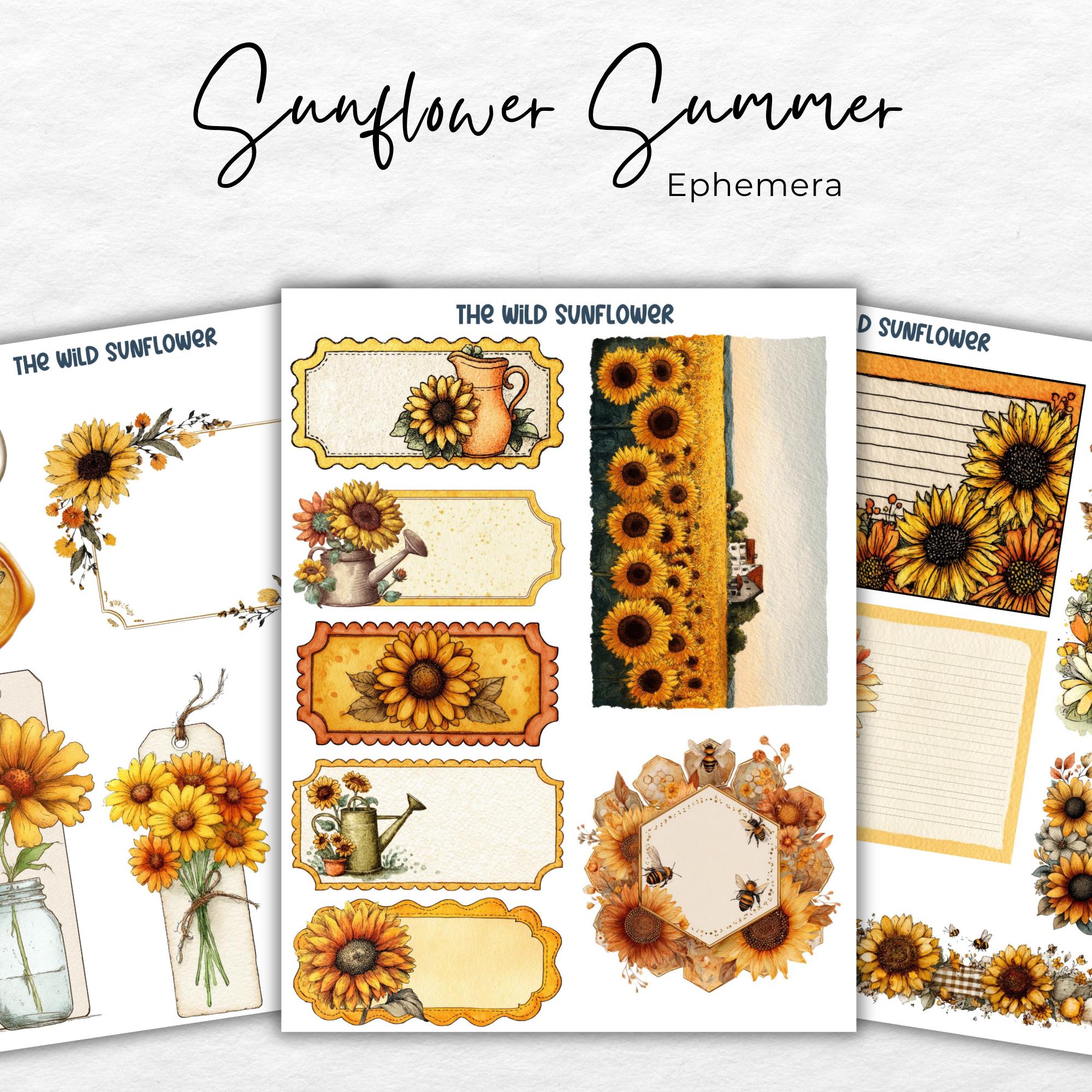 Sunflower Summer Junk Journal Kit, Farmhouse Printable Pages, Digital ...