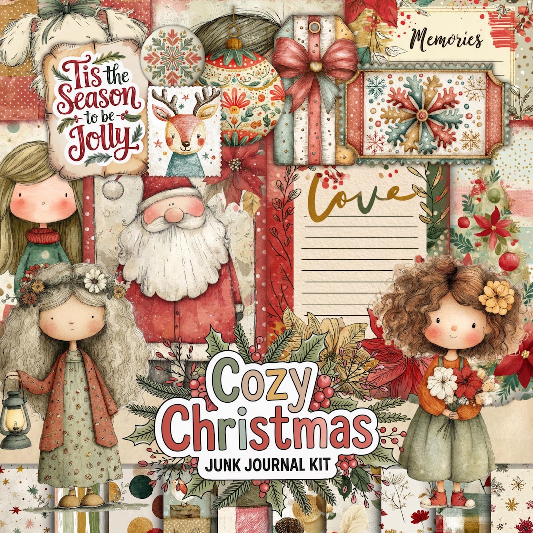 Cozy Cute Christmas Junk Journal Kit: Digital Download, Vintage ...