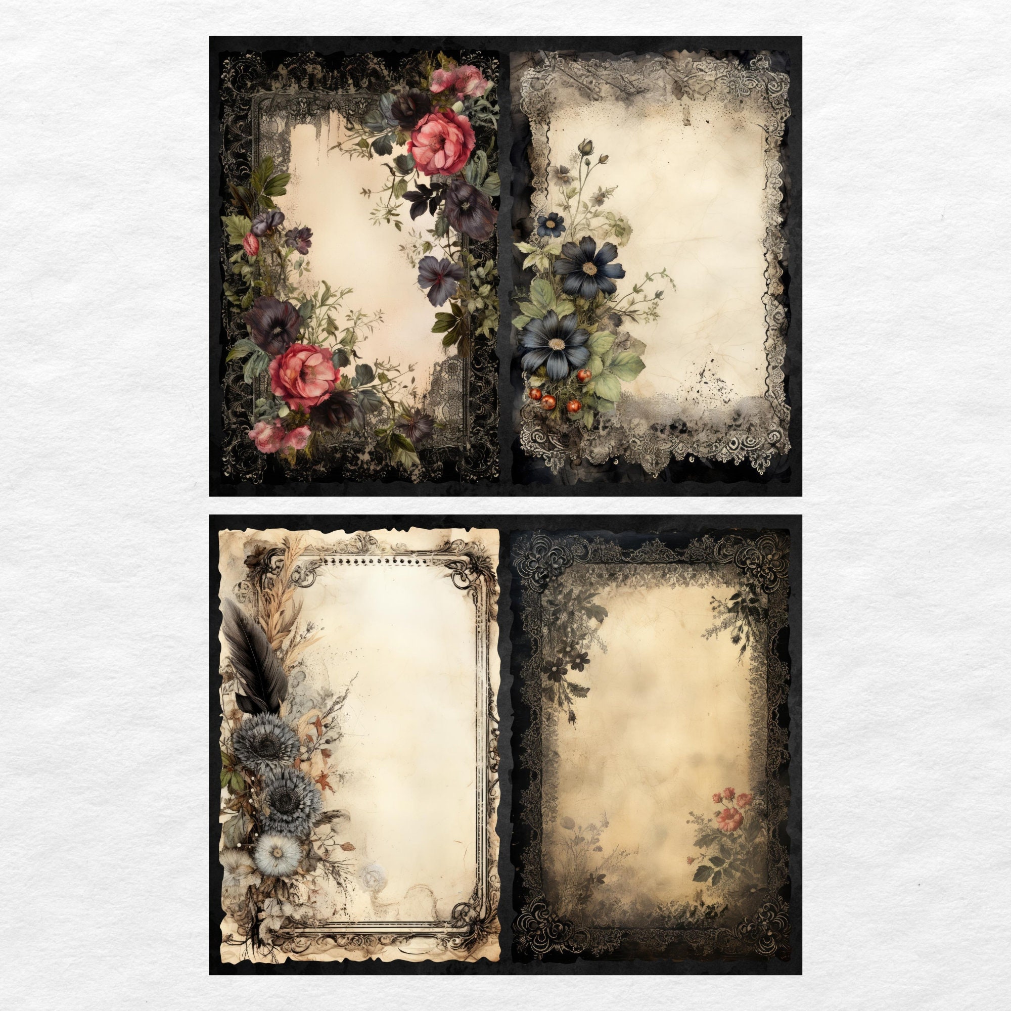 Vintage Black Lace Junk Journal Pages Goth Floral Journaling Paper ...