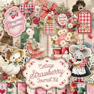 Kit de journal indésirable aux fraises, journal indésirable imprimable, papier journal indésirable, téléchargement numérique, éphémères, journal indésirable de l'été, vintage