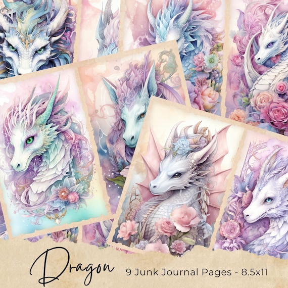Fantasy Dragon Junk Journal Kit Fantasy Journal Pages, Dragon Eggs Junk Journal Printable Paper, Digital Collage Sheet, Instant Download