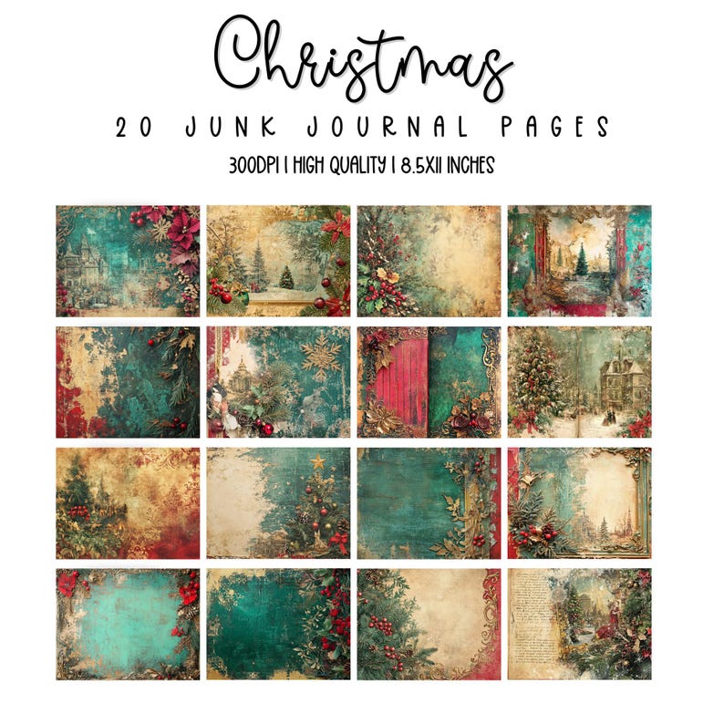 Christmas Junk Journal Kit, Vintage Merry Christmas Junk Journal Pages