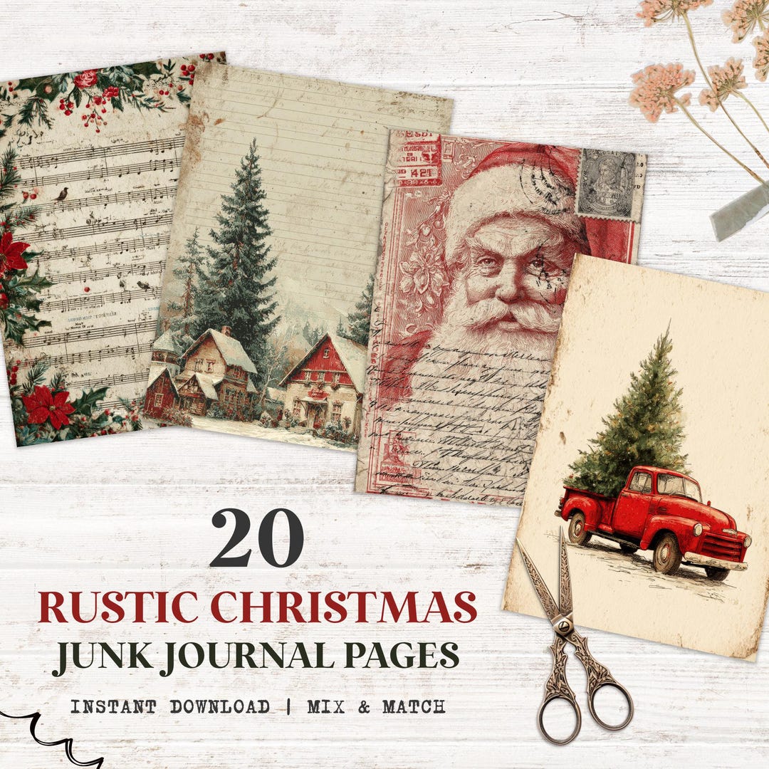 Rustic Christmas Junk Journal Kit - 20 Vintage Farmhouse Holiday Pages ...