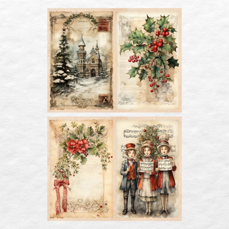 Christmas Junk Journal Kit, Vintage Merry Christmas Junk Journal Pages, Santa Scene Junk Journal Printable Paper, Digital Collage Sheet image 5