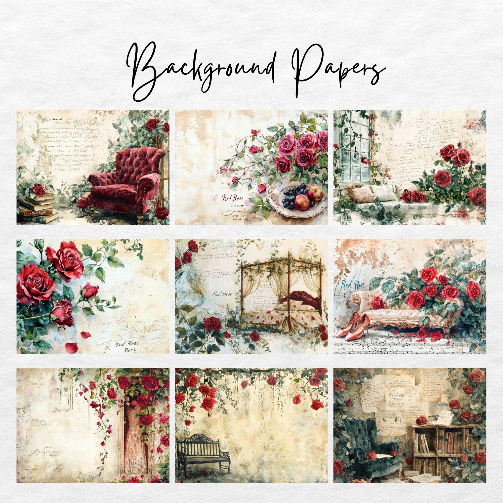 Shabby Chic Red Rose Junk Journal Kit (printable JPG Pages With ...